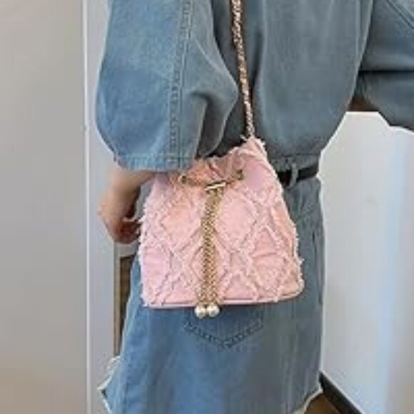 Neiman Marcus Pink Denim Bucket Bag - Picture 3 of 5